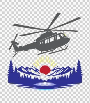 Helicopter icon with the image of a mountain イラスト素材