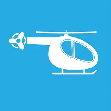 Helicopter Icon or sign. Vector silhouette. White on blue background. Stock Illustration