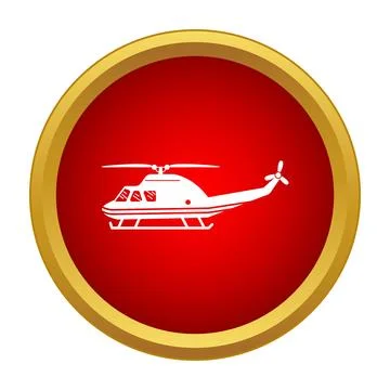Helicopter icon on round red button with gold border Illustrazione stock
