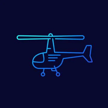Helicopter icon, thin line vector on dark Stock Illustration