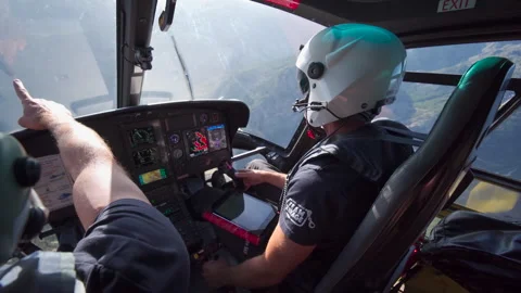 Helicopter Interior Behind Pilot Looking Out - Corsica Stock Footage 255297344
