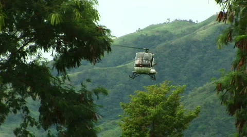 Helicopter lands in grass Stock Footage 520159