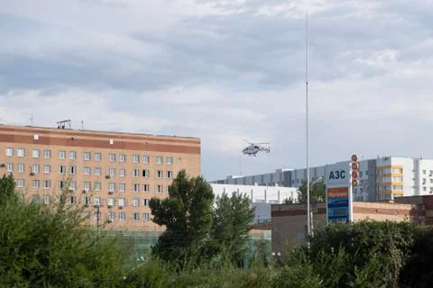 Helicopter lands on the roof of the hospital Stock Photos