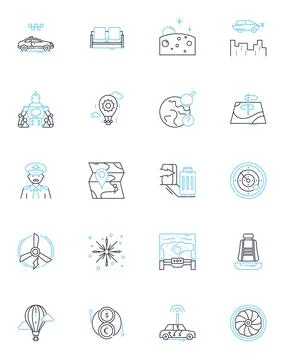 Helicopter linear icons set. Rotor, Turbines, Blades, Cockpit, Hover, Lift Stock Illustration