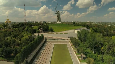Helicopter memorial complex mound at central park monument Motherland Volgograd  Stock Footage 146834745