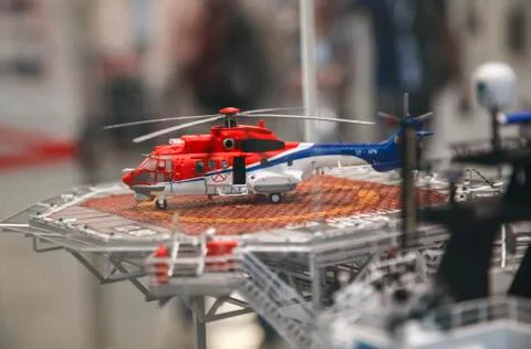 Helicopter model on ship platform Stock Photos