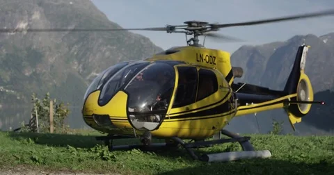 Helicopter On Mountain Top Video stock 79755353