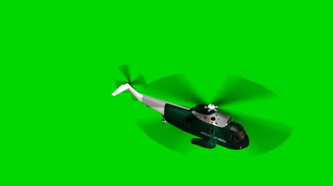 Helicopter Night Hawk "Marine One" fly by - seperated on green screen Видео 33898893