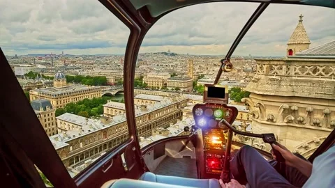 Helicopter Notre Dame of Paris Stock Footage 133364983