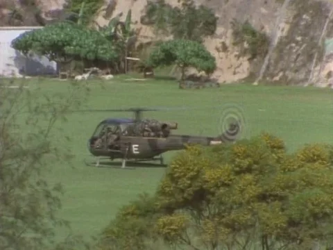 Helicopter on the open field ready for take off Stock Footage 79877735