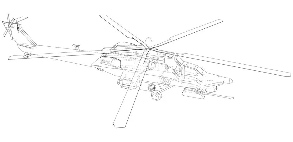 Helicopter in outline style. Created wireframe illustration of 3d. Stock Illustration