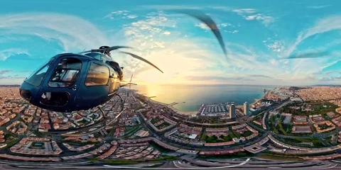 HELICOPTER OVER BARCELONA 360 VR Stock Footage