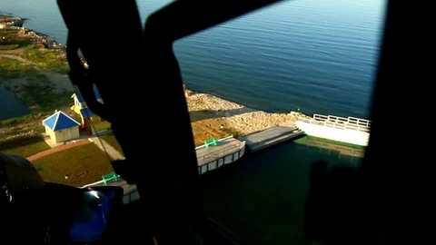Helicopter over lake Baikal Stock Footage