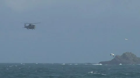 Helicopter over Ocean Stock Footage 8952862