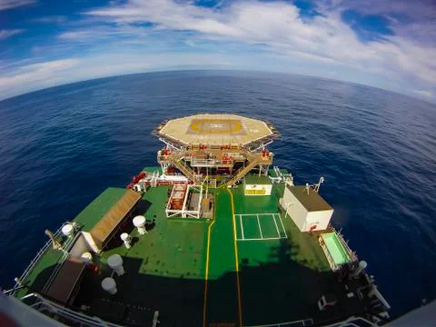 Helicopter pad on the deck of a ship. Stock Photos