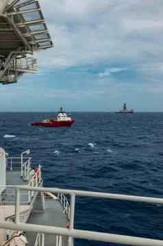Helicopter pad on the deck of a ship. Stock Photos