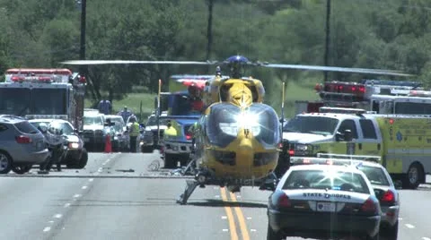 Helicopter parked on Highway 71 Stock Footage 10572865