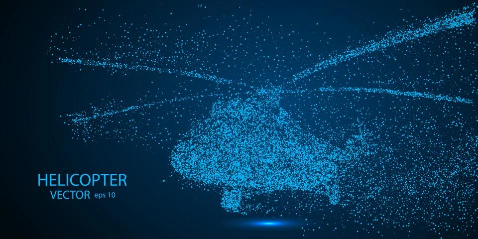The helicopter of the particles. Crumbles into small molecules, atoms. Vector Stock Illustration