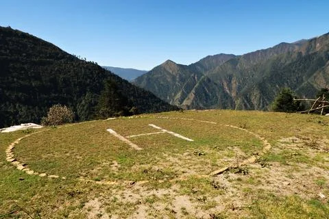 Helicopter platform on the way between Salleri and Lukla, Mount Everest Basec Foto stock