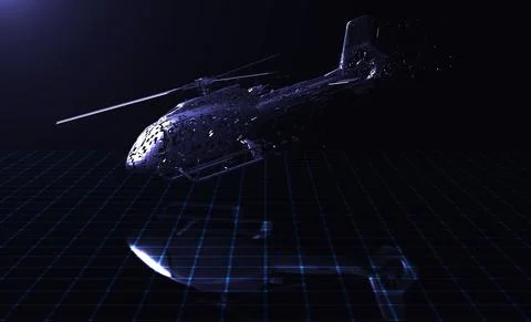 Helicopter from polygons, destruction to particles. Abstract background Stock Illustration