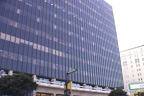 Helicopter Reflection in Office Building Stock Footage 567349