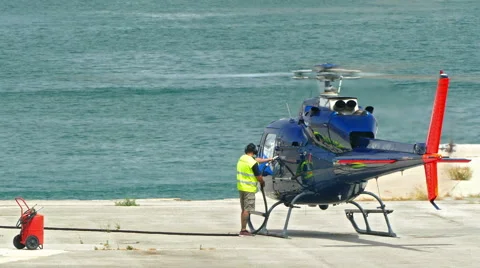 Helicopter refueled.4K Stock Footage 65634644