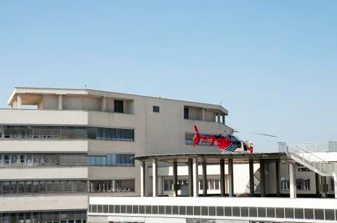 Helicopter on rooftop ready to take off Stock Photos