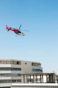 Helicopter on rooftop ready to take off Stock Photos