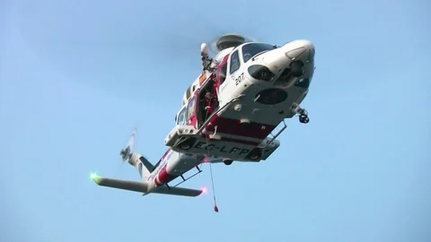 Helicopter of SAR training after twilight. Stock Footage 106509502