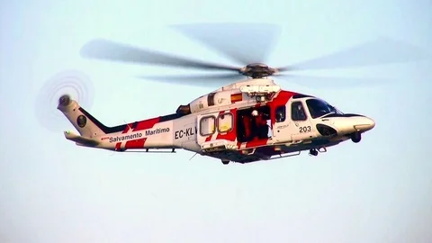 Helicopter of SAR training after twilight. Stock Footage 108189750