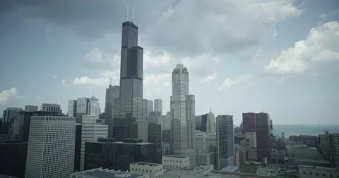 Helicopter shot of Sears tower and Chicago skyline 01 Stock Footage 145857950