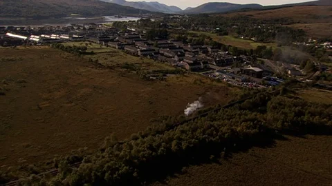 HELICOPTER SHOT OF A STEAM TRAIN Stock Footage 125369050