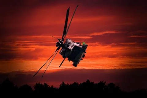 Helicopter at sunset Stock Photos