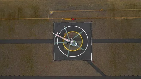 Helicopter on take-off pad, general plan Stock Footage 202131682