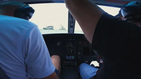 Helicopter takeoff, the pilot prepares the helicopter for takeoff Stock Footage 221708144