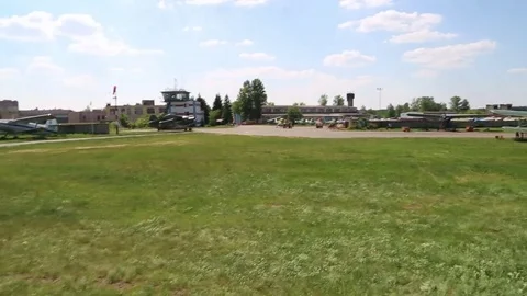 The helicopter takes off to the field. Stock Footage 81528786
