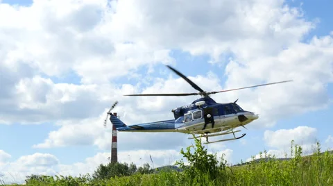 The helicopter takes off prior to running training exercises Stock Footage 64253136