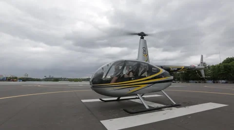 Helicopter takes off from the take-off site Video stock 44219664
