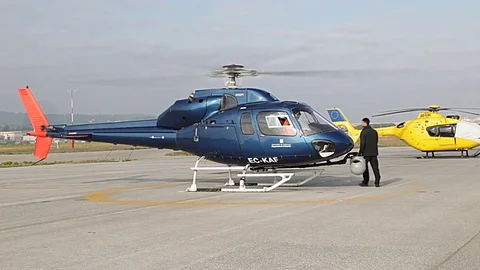 Helicopter taking off from airport Stock Footage 81372848