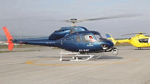 Helicopter taking off from airport Stock Footage 81372885