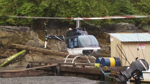 Helicopter taking off from dock Stock Footage 54592301