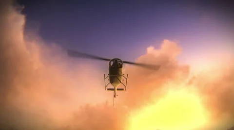 Helicopter taking off at dusk or dawn Stock-Footage 41474748