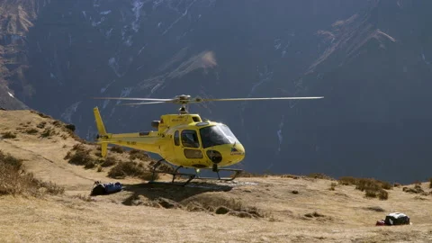 Helicopter taking off landing pad Stock Footage 228587118