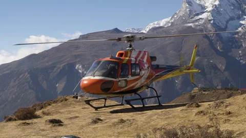Helicopter taking off landing pad Stock Footage 228588112