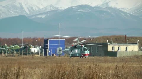 The helicopter with two screws moves in the direction of the take-off Stock-Footage 20521812