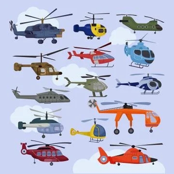 Helicopter vector copter aircraft jet or rotor plane and chopper flight Stock Illustration