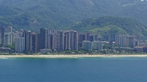 Helicopter View City Beach Mountain Rio de Janeiro Brazil Aerial Horizon Stock Footage 334869007