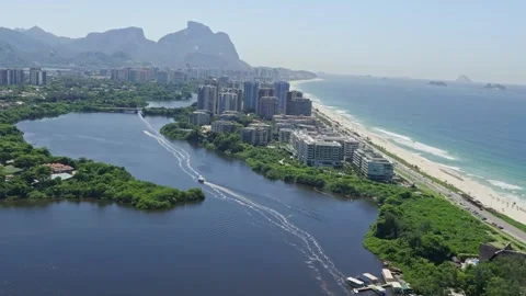 Helicopter View City of Rio de Janeiro and Surrounding Bay Aerial Travel Stock Footage 334869051