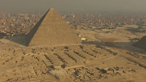 Helicopter view of the famous 3 Giza pyramids in Egypt. Stock Footage