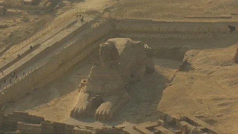 Helicopter view of the famous Great Sphinx of Giza in Egypt. Stock Footage 129729431